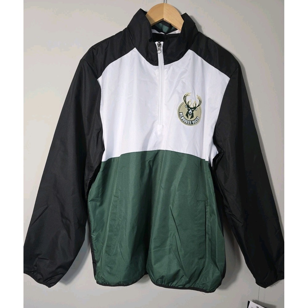 NBA Milwaukee Bucks Jacket Men L Windbreaker G-III Half Zip NWT $85 - Picture 2 of 13